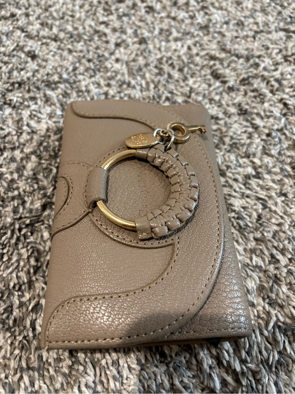 See By Chloe Taupe Leather Ring-Accent Card Holder